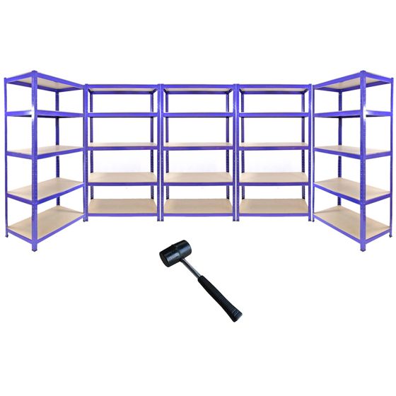 Monster Racking T-Rax -metalliset säilytyshyllyt, sininen, 90 cm leveä, 45 cm syvä, 5 kpl:n setti