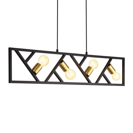 NETTLIFE Vintage mustakultainen riippuvalaisin, 4 liekkiä, E27, metalli, halkaisija 100 cm, retromainen ruokailutilan valaisin