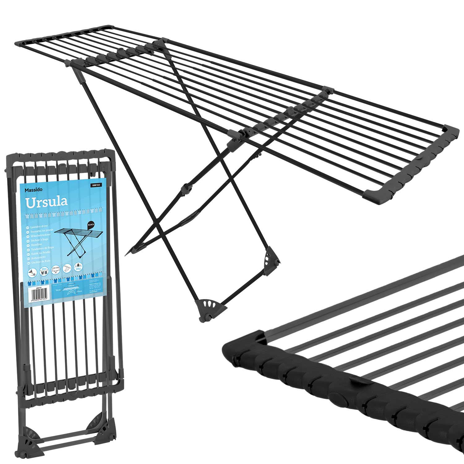 Ursula teleskooppinen pyykinkuivausteline pyörillä, 20 m