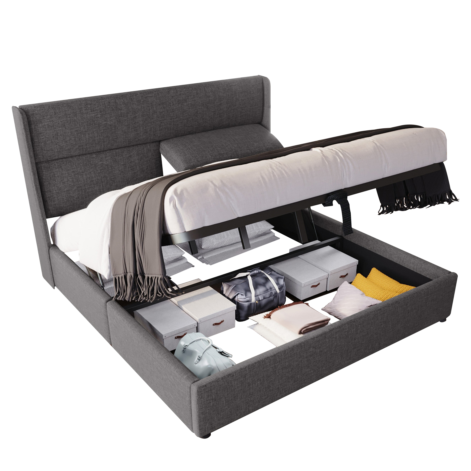 Verhoiltu parisänky, 140x200cm, säädettävät niskatuet hydrauliset, harmaat