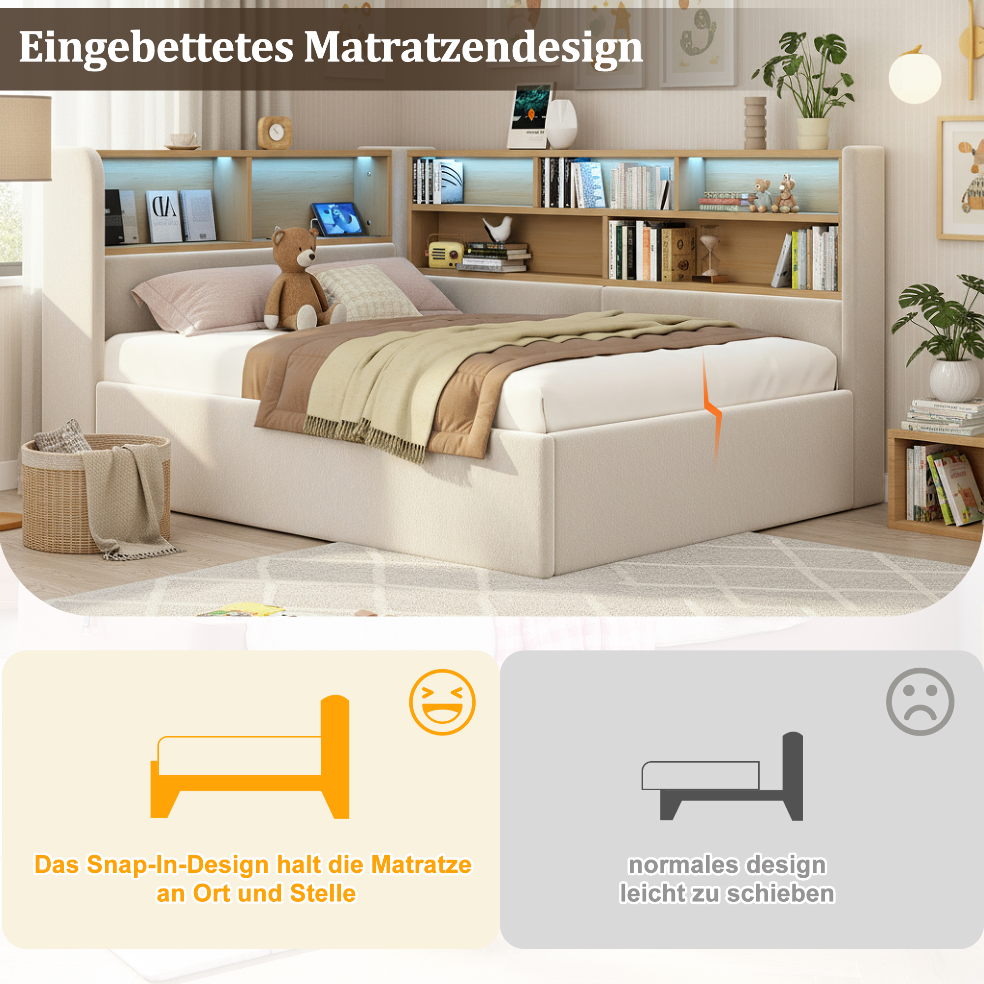 Vuodesohva 90x200, yhden hengen, hydrauliikalla, LED-valoilla, USB-liitännällä ja selkänojalla, sametti, beige
