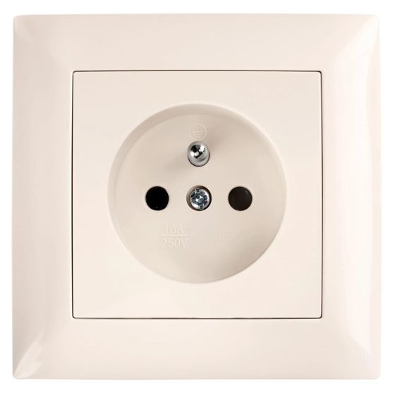 Toolight Yksiosainen maadoitettu pistorasia JNH001-G + kehys Beige 4, 3x8, 4x8, 4cm