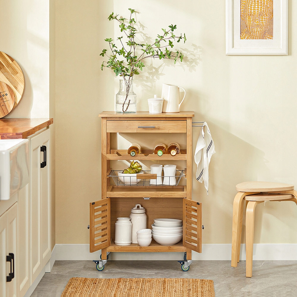 SoBuy Keittiökaappi pyörillä bambusta beige FKW53-N