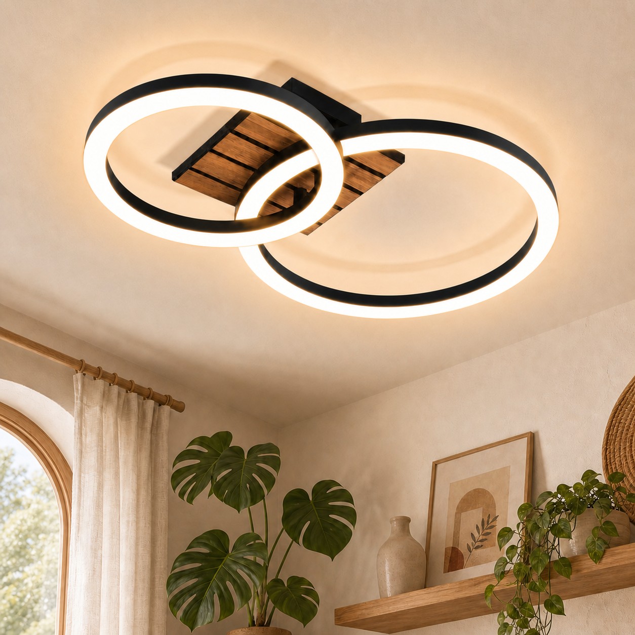 ZMH 3000K 14W LED-kattovalaisin, 44 cm keittiönvalaisin, moderni 2-rengasmuotoilu olohuoneeseen