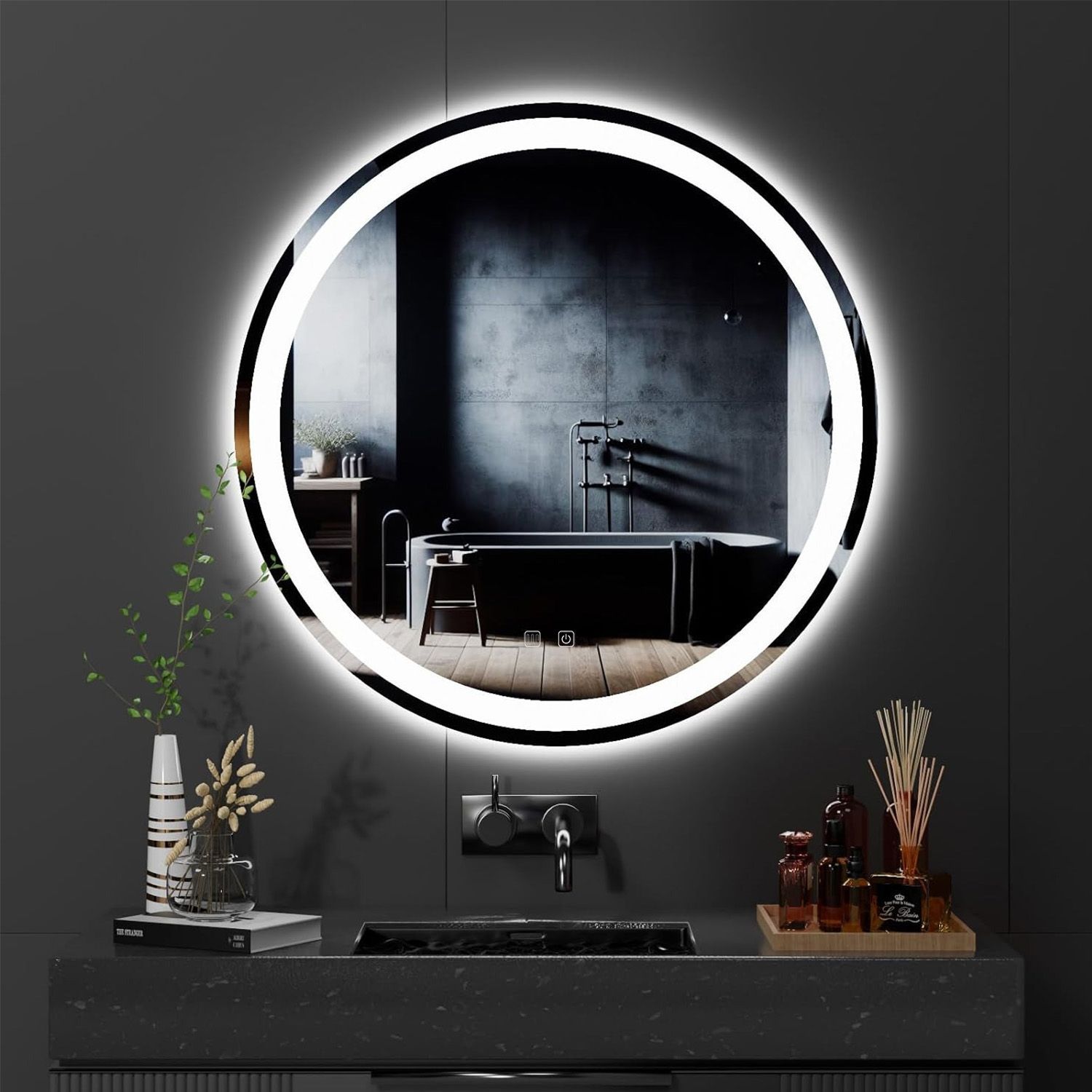 REA LED-seinäpeili P11240 BAS 58, 5 harmaa, 2x58, 5x58, 5cm