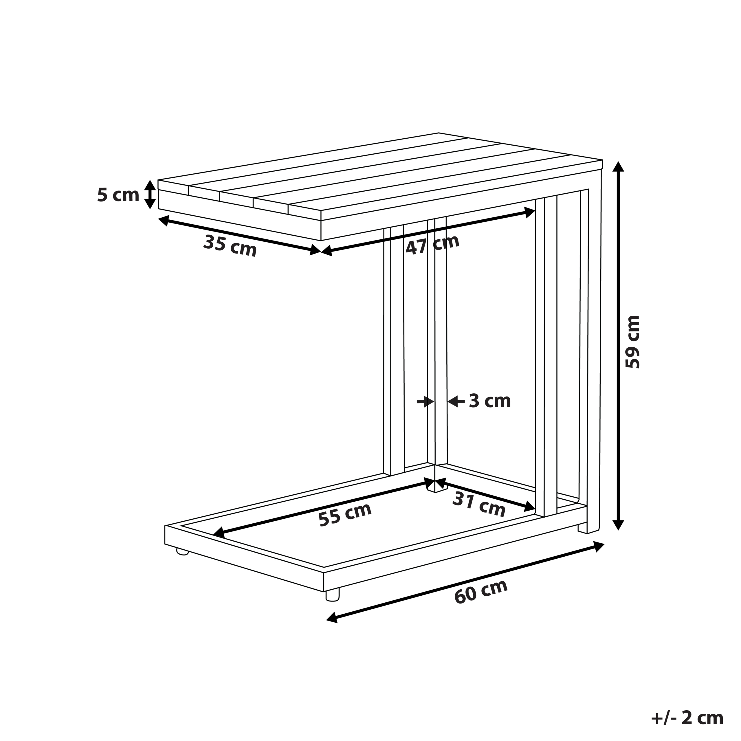 Ulkosivupöytä MESSINA 60 cm 35 cm Musta