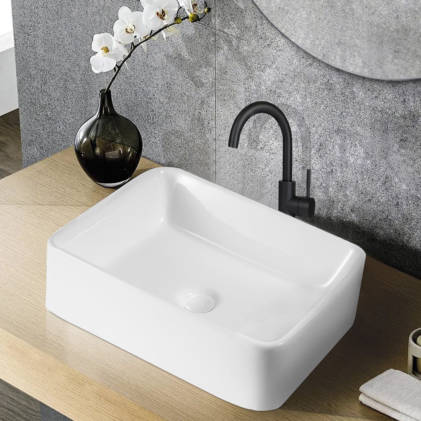 NETTLIFE-pöytäallas, neliönmuotoinen keraaminen pesuallas lootuskuviolla 48*37cm