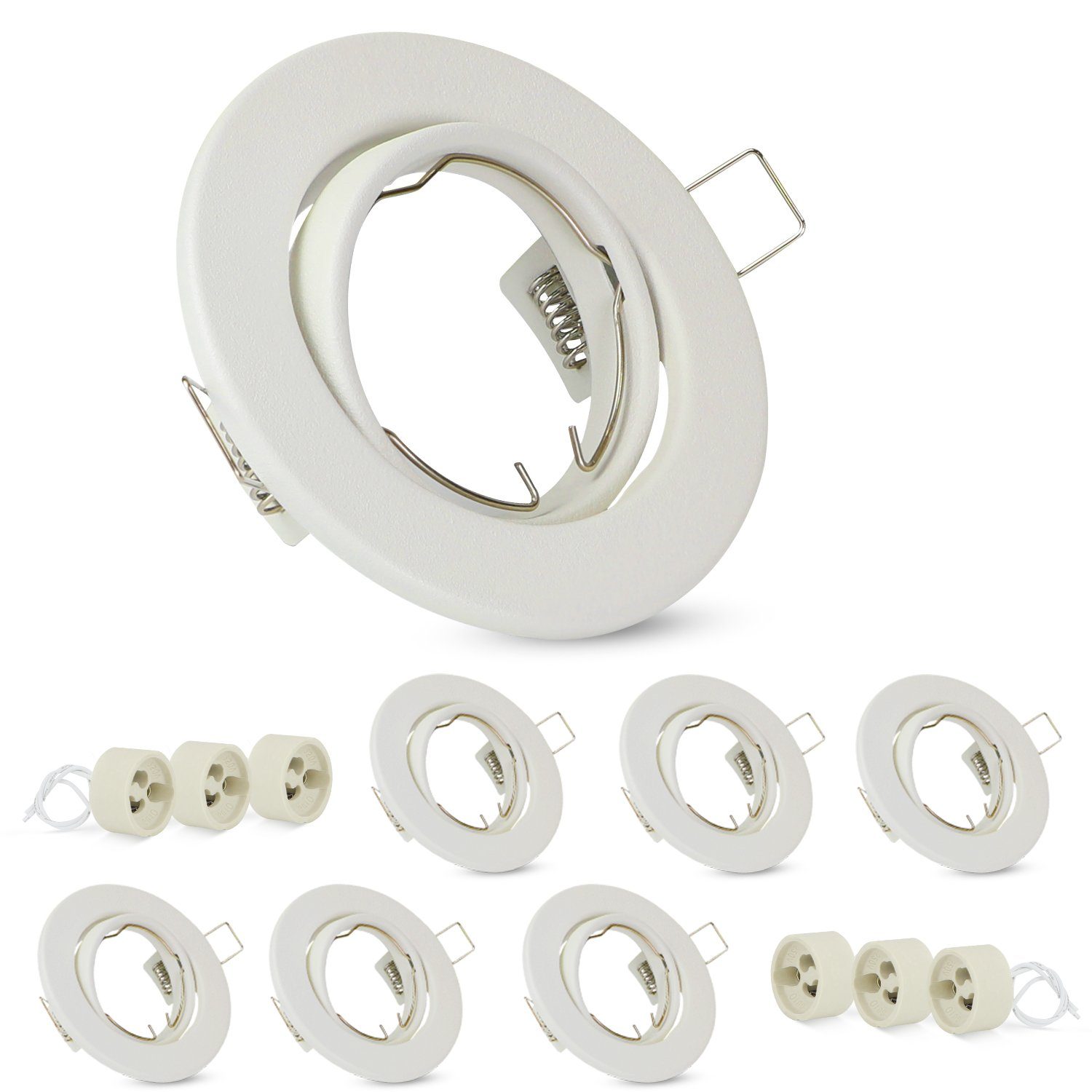 NETTLIFE Upotettava kehyssarja, 6 kpl upotettuja kohdevalaisimia, GU10, upotettu kehys, valkoinen, 50 mm, pyöreä, metalli