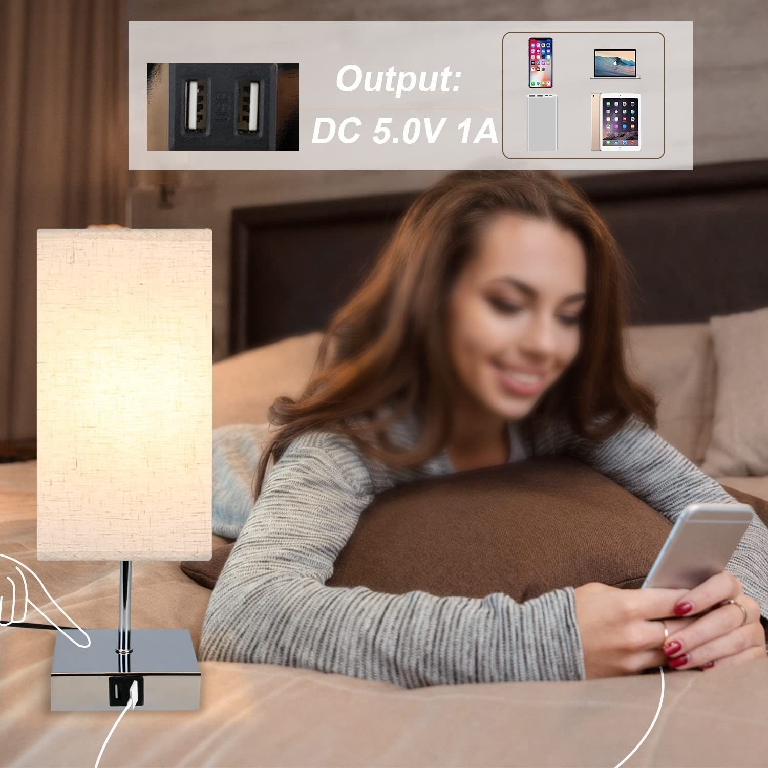 ZMH Vintage E27 kosketusyövalaisin säädettävällä himmennettävällä LED-valolla, USB-lataustoiminnolla