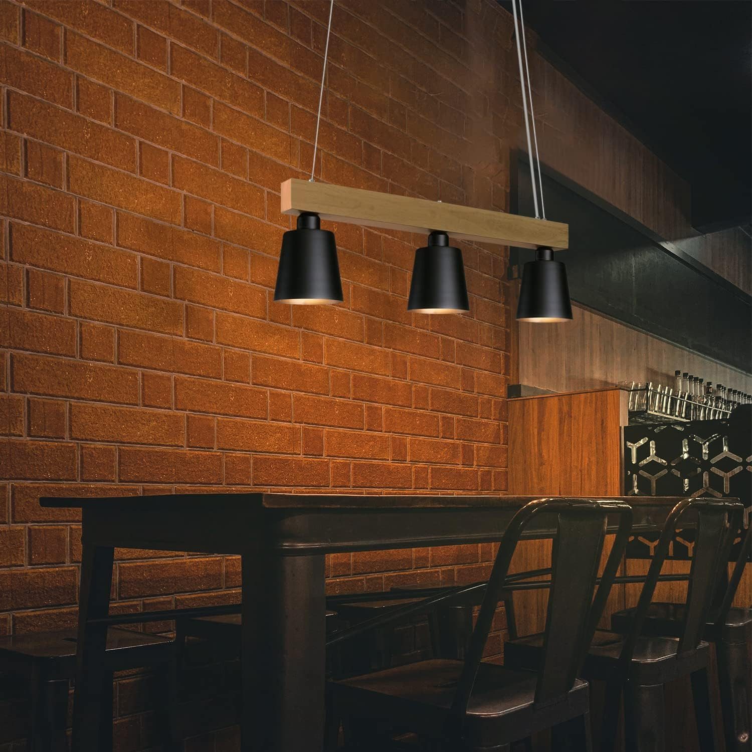 NETTLIFE riippuvalaisin ruokapöydälle, 3-lamppuinen, puu ja metalli, E27, 150 cm