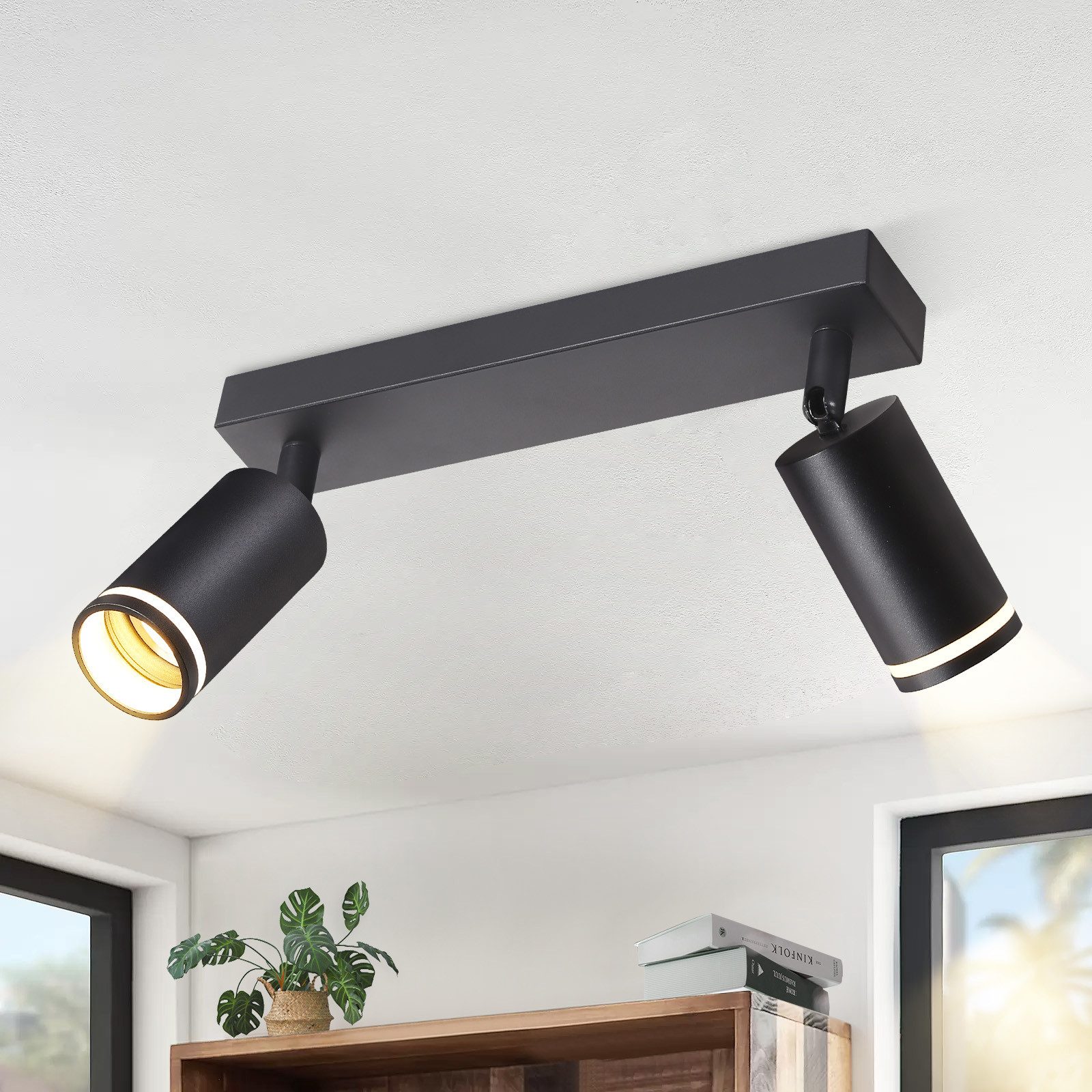 NETTLIFE LED - kattovalaisin 2 liekkiä - musta kattovalaisin GU10 kääntyvä kohdevalo puinen ilman lamppua