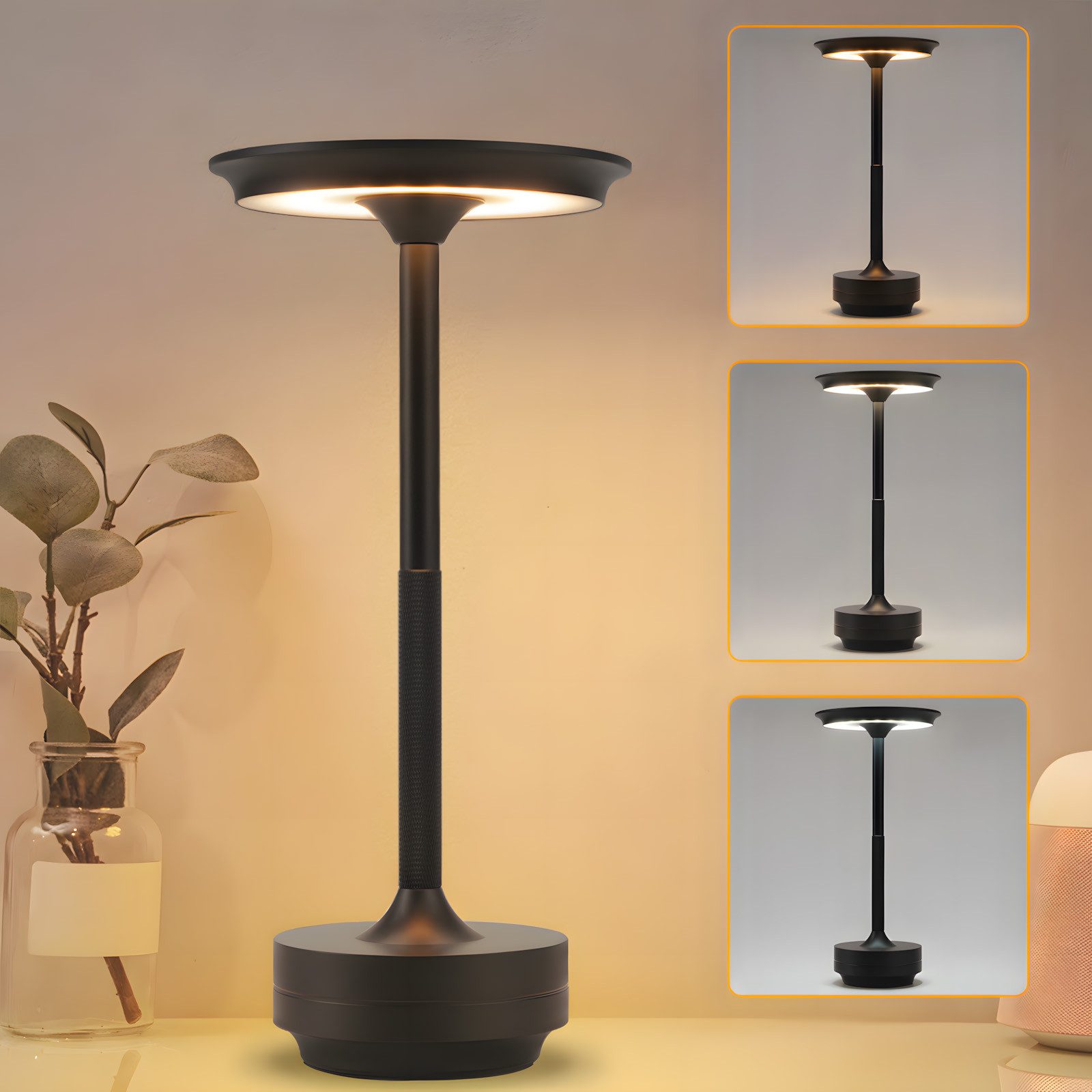 NETTLIFE Langaton LED-yöpöytävalaisin, USB-ladattava, kosketus, himmennettävä, musta