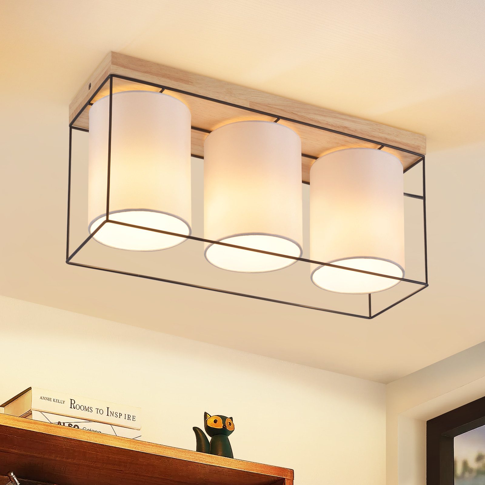 NETTLIFE Kattovalaisin olohuoneen kattovalaisin puuta, 3 E14- lamppua, vintage - tyylinen, retro - industrial - tyylinen