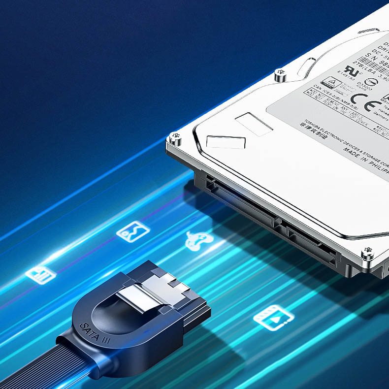 SATA 1.0-3.0 kulmaliitinkaapeli, jopa 5 Gb/s, 0,5 m - musta