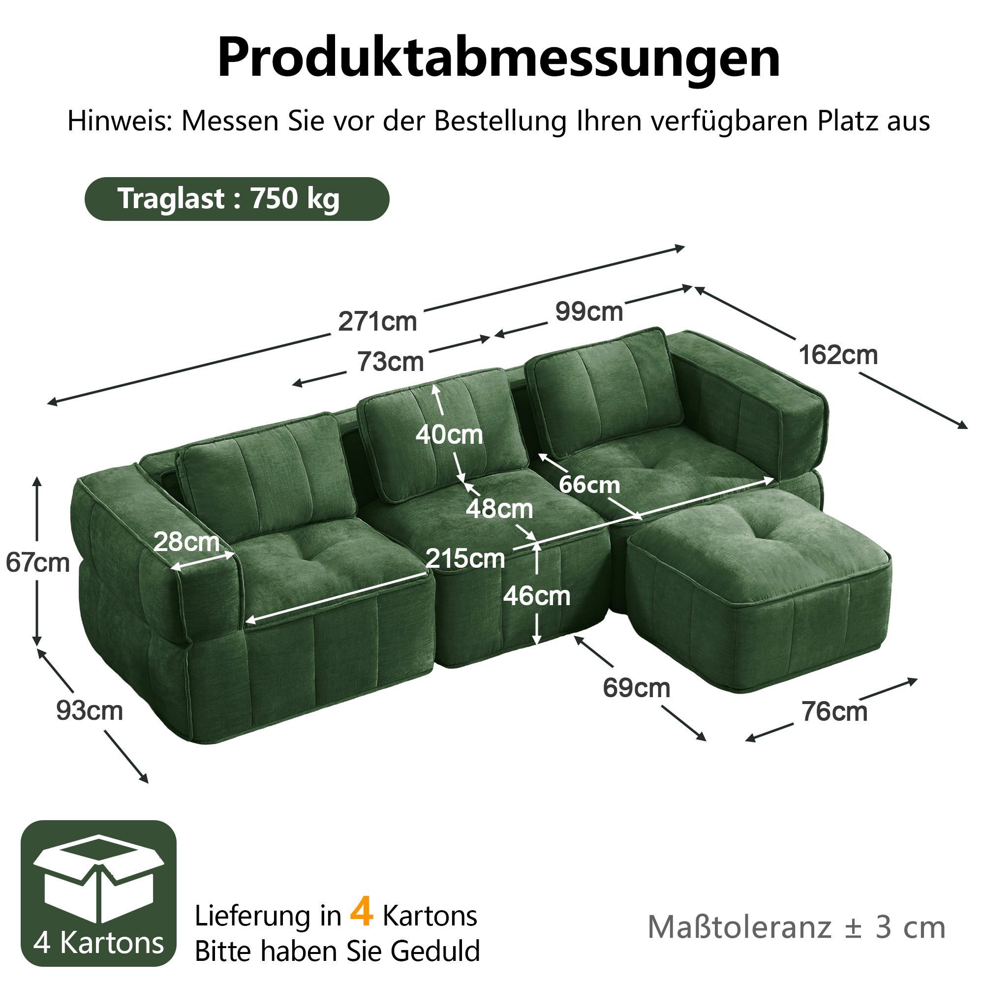 moduulisohva 3-paikkainen vihreä polyesterkangas moderni säilytystilalla varustettu