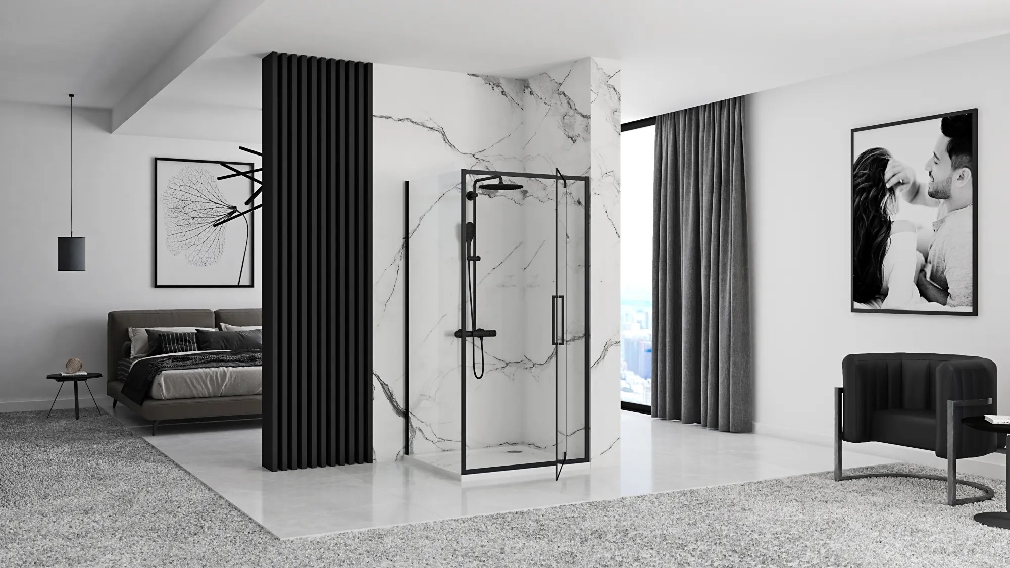 REA Kulmasuihkukaappi RAPID SWING 80x80 musta, 80X80X195CM