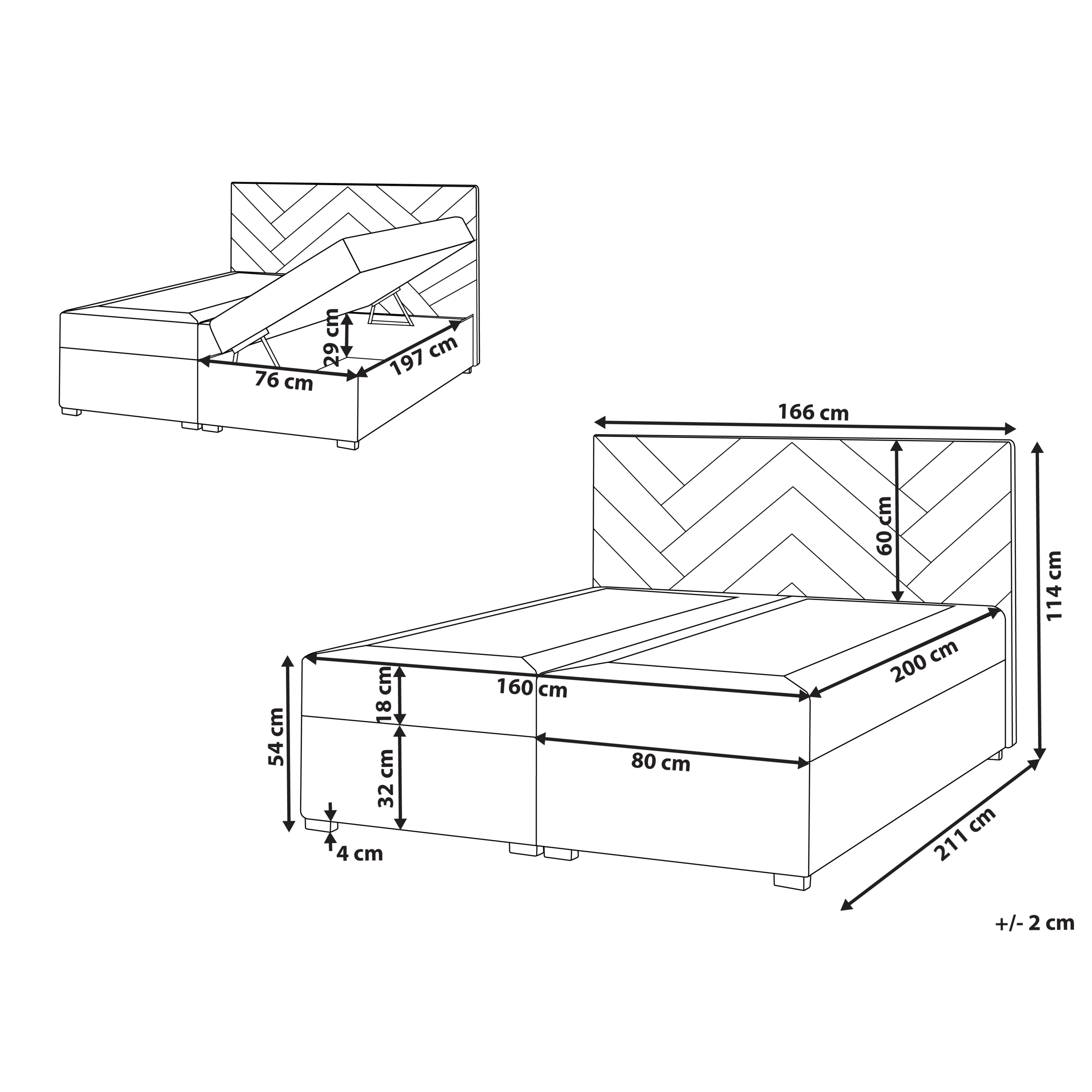 Jenkkisänky säilytystilalla kangas ESQUIRE 160 x 200 cm Ruskeanharmaa