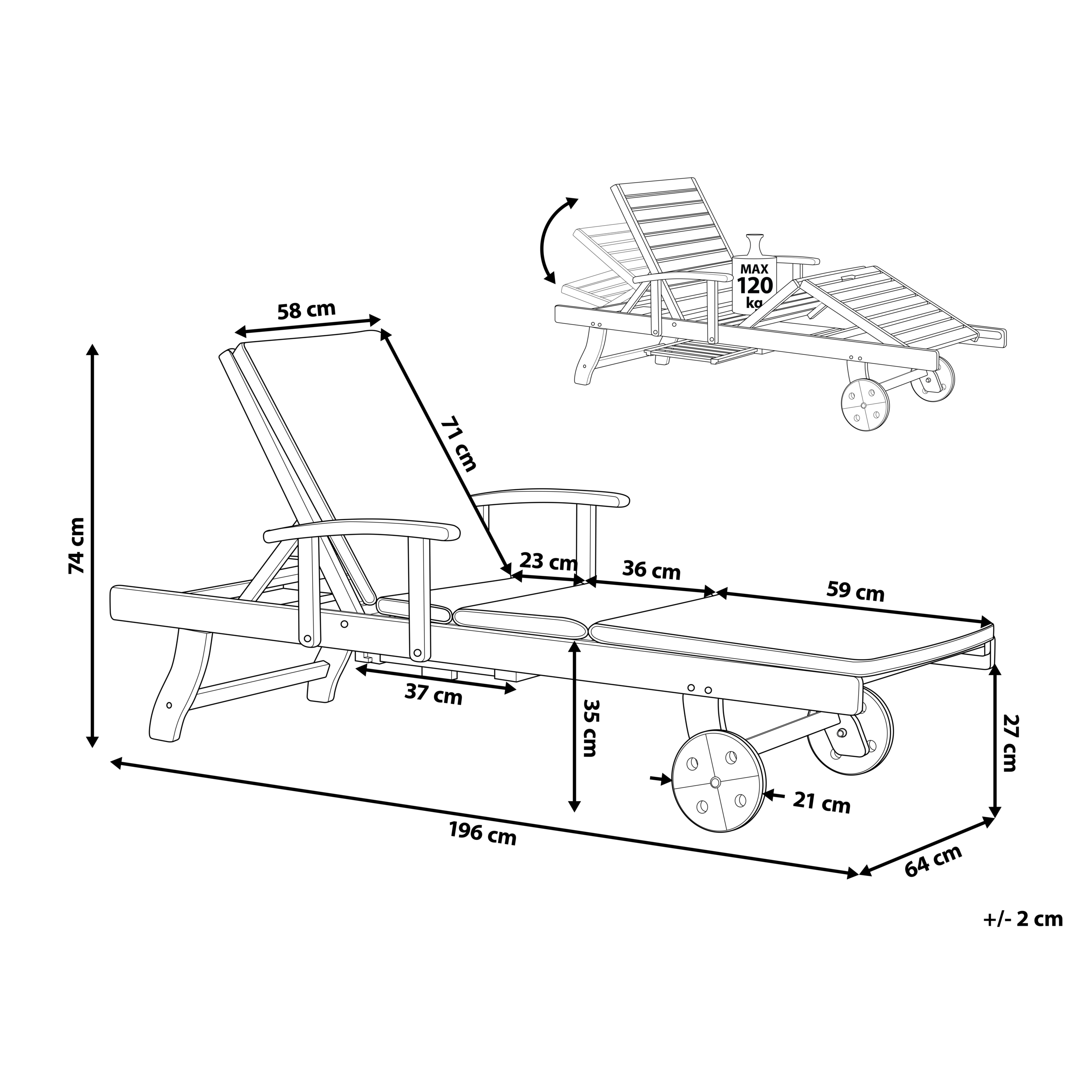 Aurinkotuoli pehmusteella AMANTEA PREMIUM akaasia Vaaleanbeige