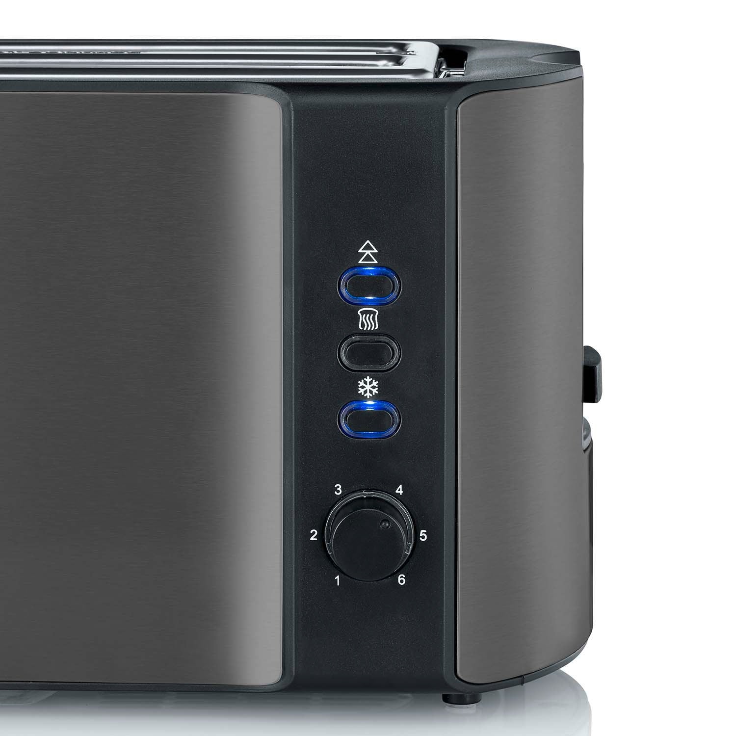 4-siivun leivänpaahdin sämpylänlämmittimellä, ruostumatonta terästä