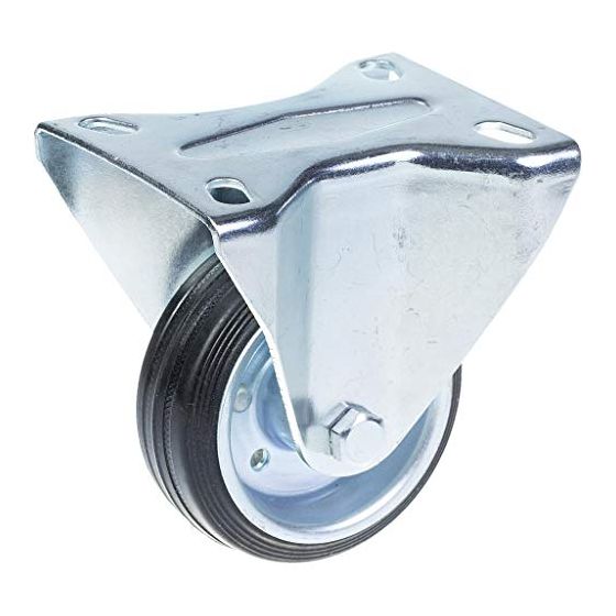 80 mm:n kiinteä kääntöpyörä, jossa on musta kumi puristetun teräksen keskipyörällä.