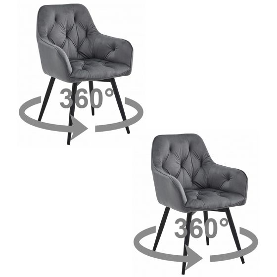 JORK360 tuoli, tummanharmaa sametti, mustat jalat (2 kpl)