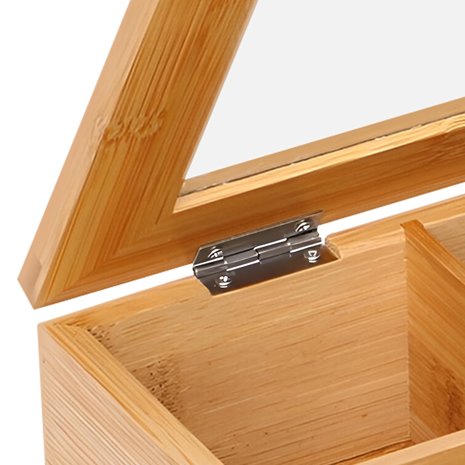 Lasitettu teelaatikko, 6 säilytyslokeroa, tyylikäs, käytännöllinen