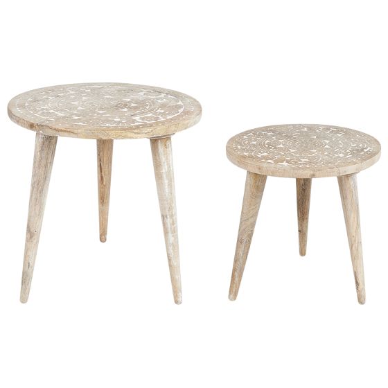 Sivupöytäsetti 2 kpl UDAY mangopuu Valkoinen