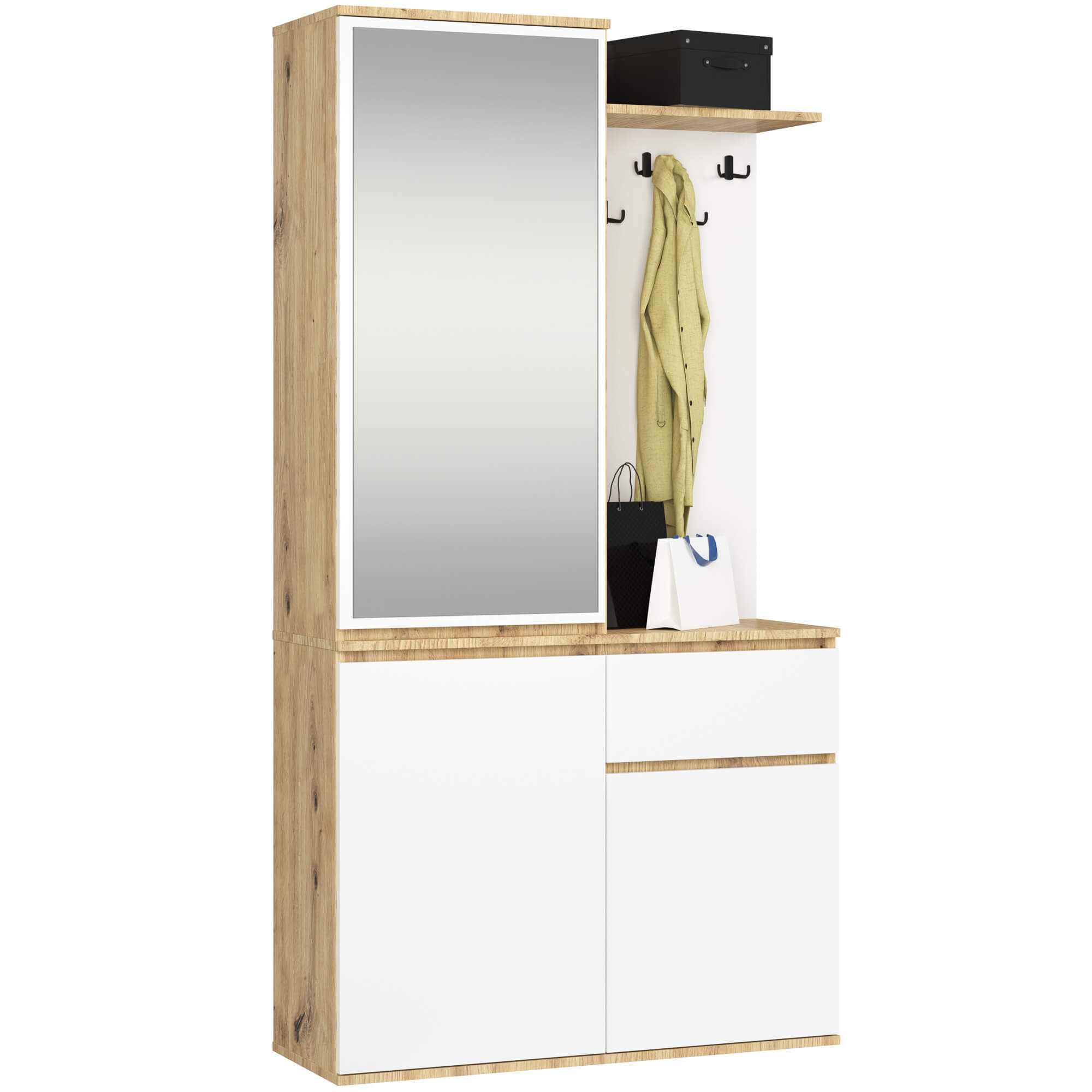 Akord Eteiskalustesarja Entro Artisan-tammi/Valkoinen 95x35x183