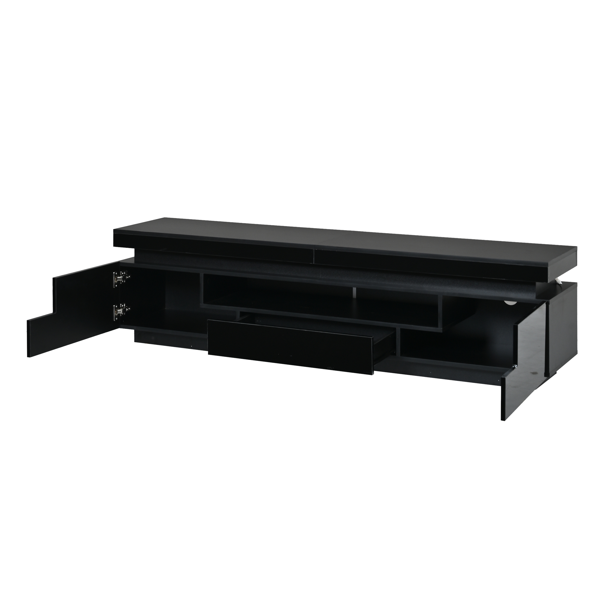 TV-taso 175x38x45 cm musta lastulevy säilytyksellä ja LED-valaistuksella