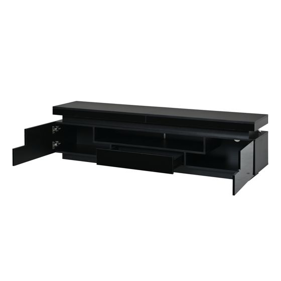 TV-taso 175x38x45 cm musta lastulevy säilytyksellä ja LED-valaistuksella