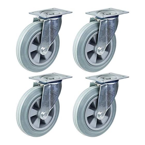 200mm 8" pyöräteline harmaalla kumirenkaalla kääntyvä vahva 820kg kantavuus, 4 kpl:n sarja.