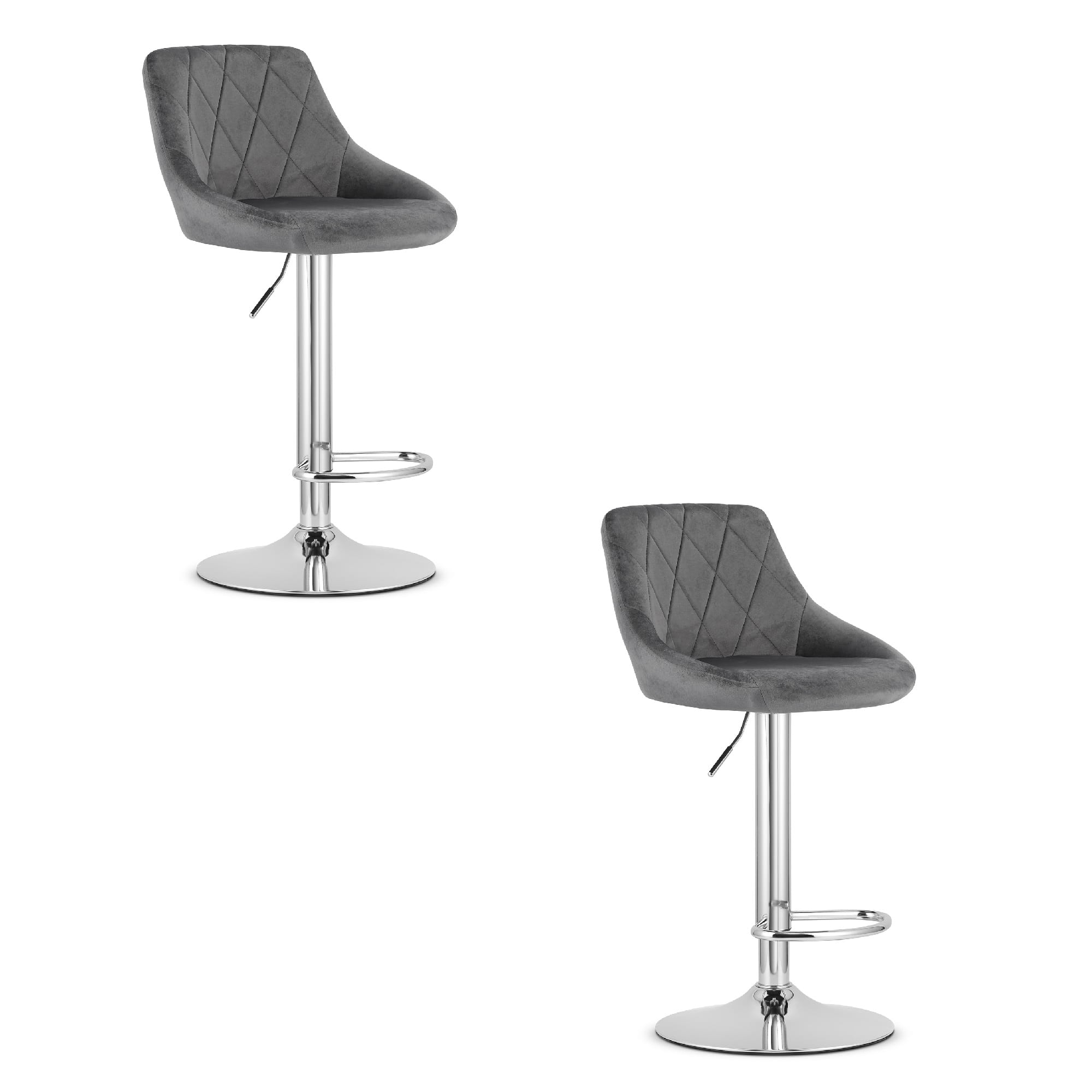 KAST-baarijakkara, harmaa sametti, kromattu jalusta (2 kpl)