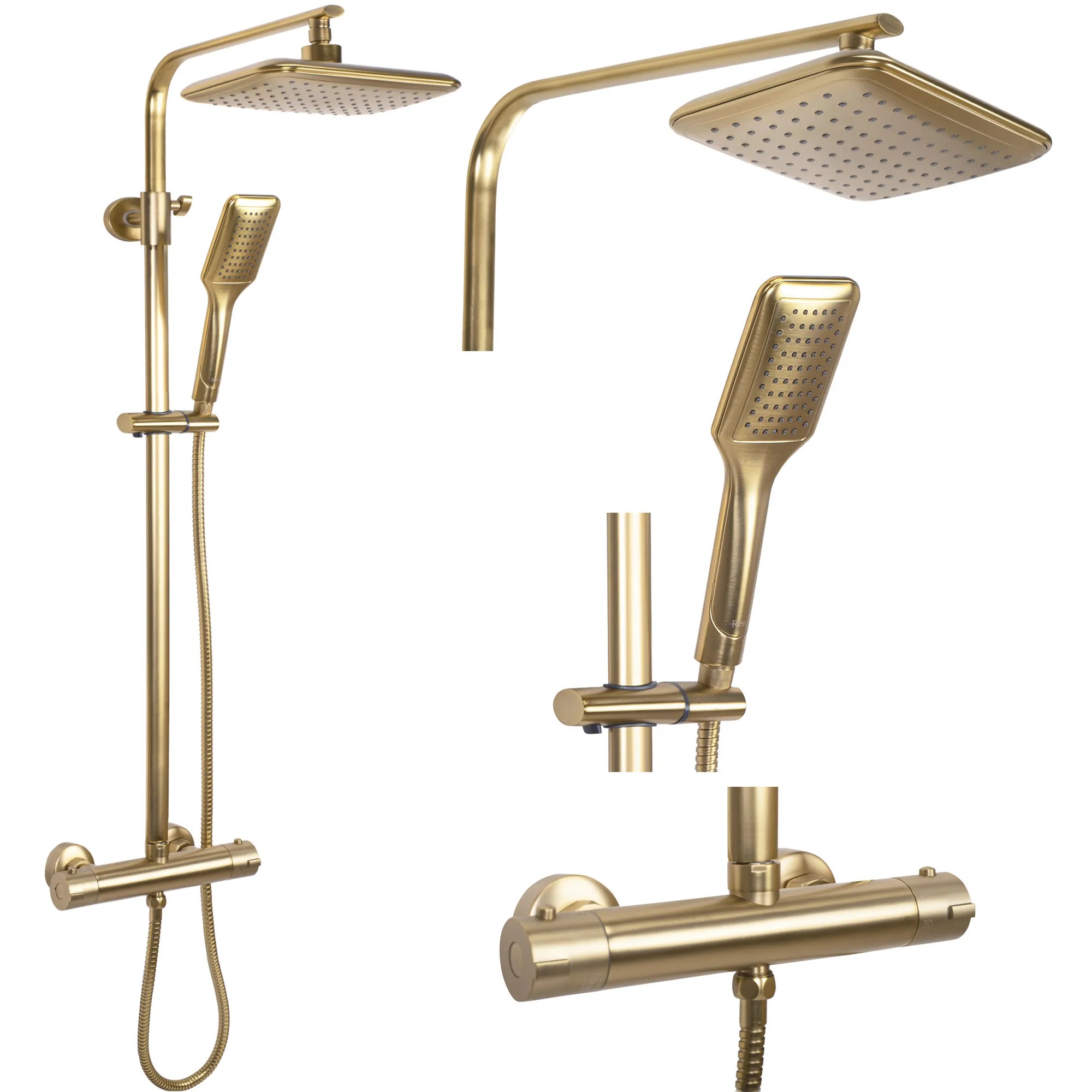 REA suihkusetti TOM THERMOSTAT harjattu kulta, 39X27, 5X120CM