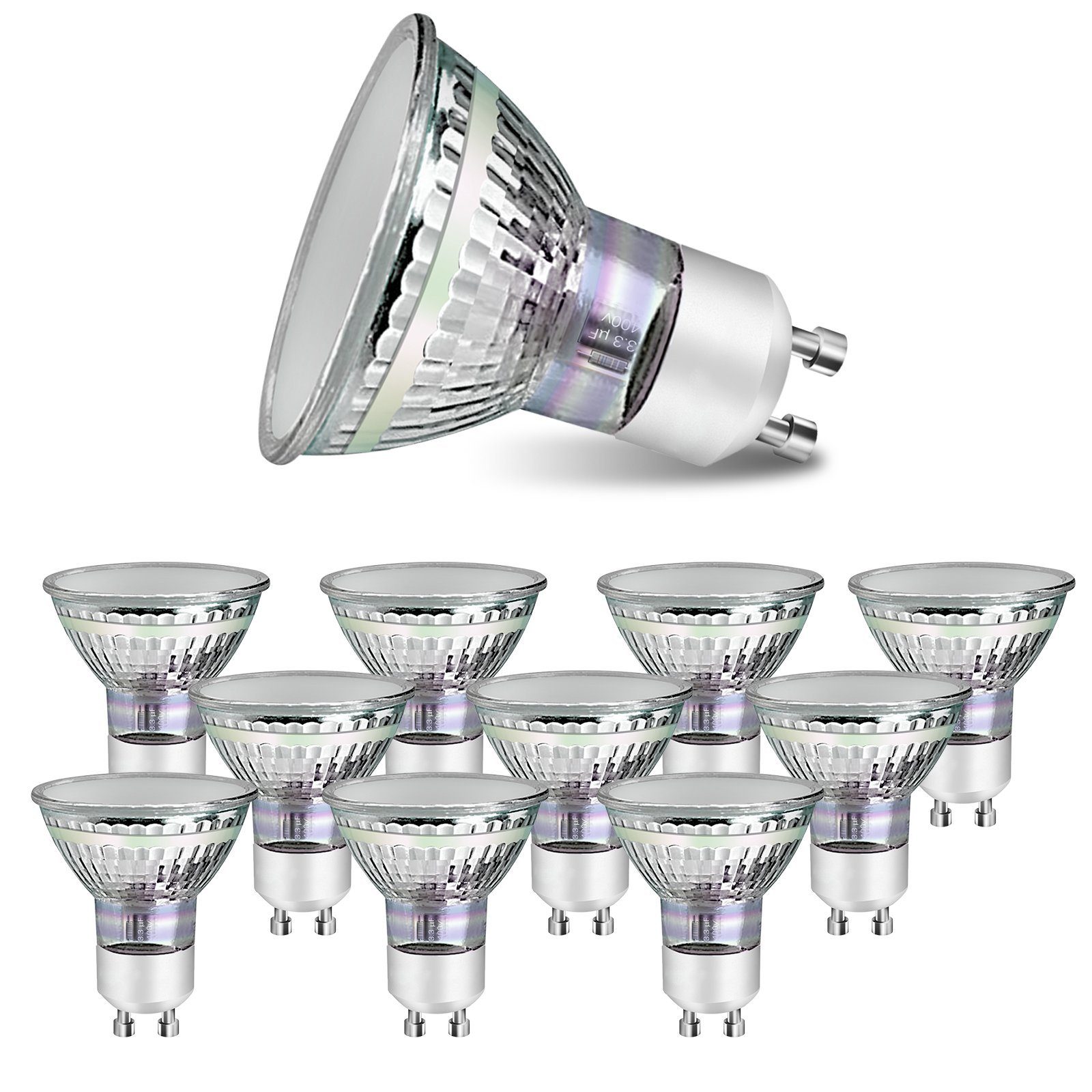 NETTLIFE 10 kpl GU10 LED-halogeenilamppuja, lämmin valkoinen, 4 W, 40 W energiansäästölamppu, 3000 K, 110° kohdevalo, heijastin, ei-himmennettävä