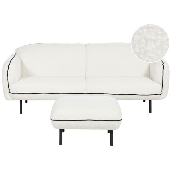 Sohva TONSBERG buklee Valkoinen ja rahi 3-istuttava