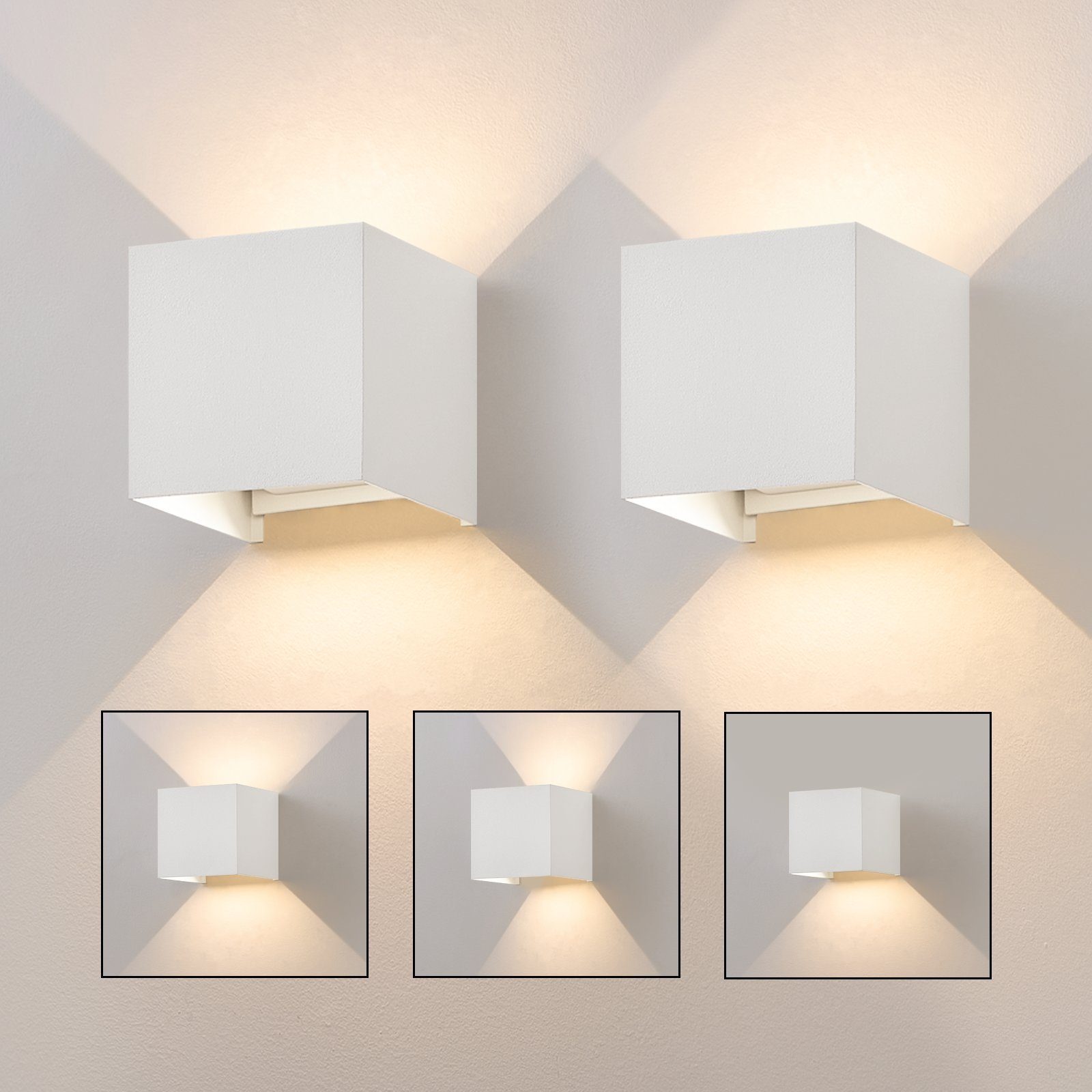 NETTLIFE 5W LED-seinävalaisin, 2 kpl - Ulko-/sisäseinävalaisin valkoinen, säädettävä kaksoissäde vedenpitävä IP65 230V 3000K