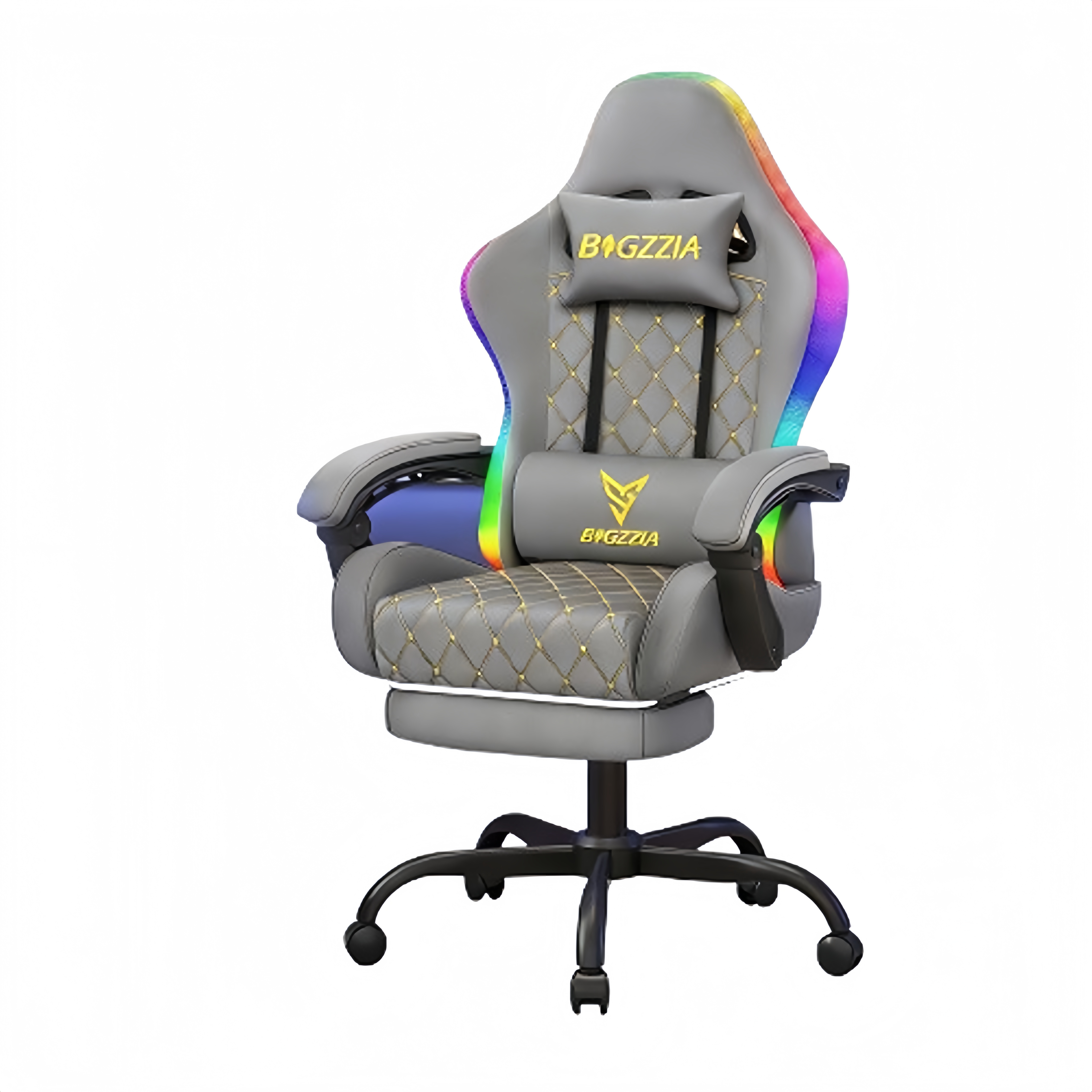 Pelituoli G01 RGB LED valaistus ergonominen muistivaahto jalkatuki 135 astetta kallistuva PU nahka pelihuoneeseen ja toimistoon Harmaa