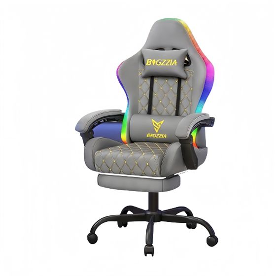Pelituoli G01 RGB LED valaistus ergonominen muistivaahto jalkatuki 135 astetta kallistuva PU nahka pelihuoneeseen ja toimistoon Harmaa