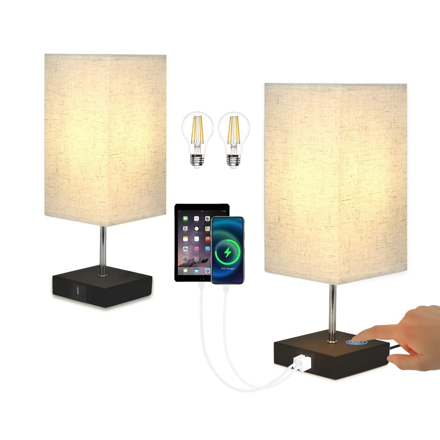 ZMH Vintage E27 kosketusyövalaisin säädettävällä himmennettävällä LED-valolla, USB-lataustoiminnolla