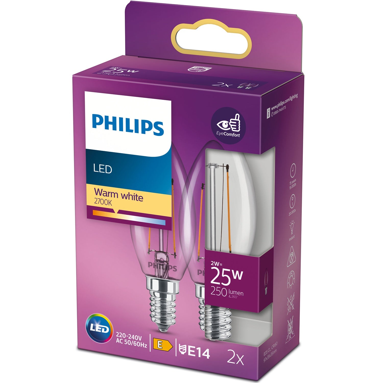2 kpl LED E14 Crown 2W (25W) Kirkas 250lm