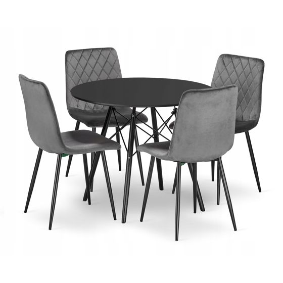 TODI 80 pyöreä pöytä ja 4 TURIN-tuolia tummanharmaa ja musta
