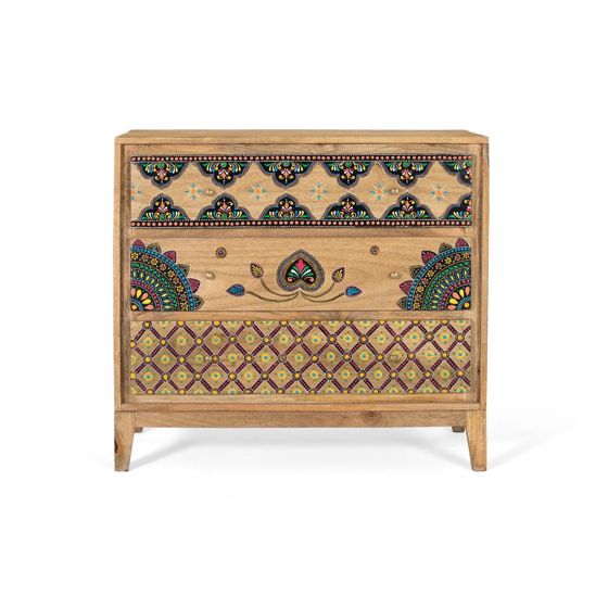 Lipasto massiivimangopuusta käsinmaalatuilla yksityiskohdilla