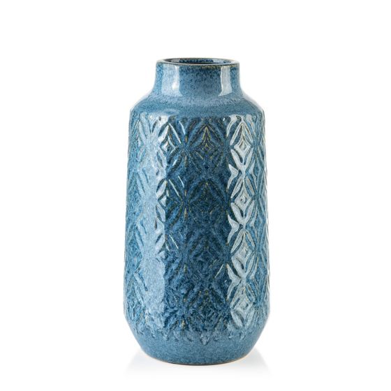 MONDEX Sininen keramiikkamaljakko, käsinmaalattu, 8,5 x 31 cm