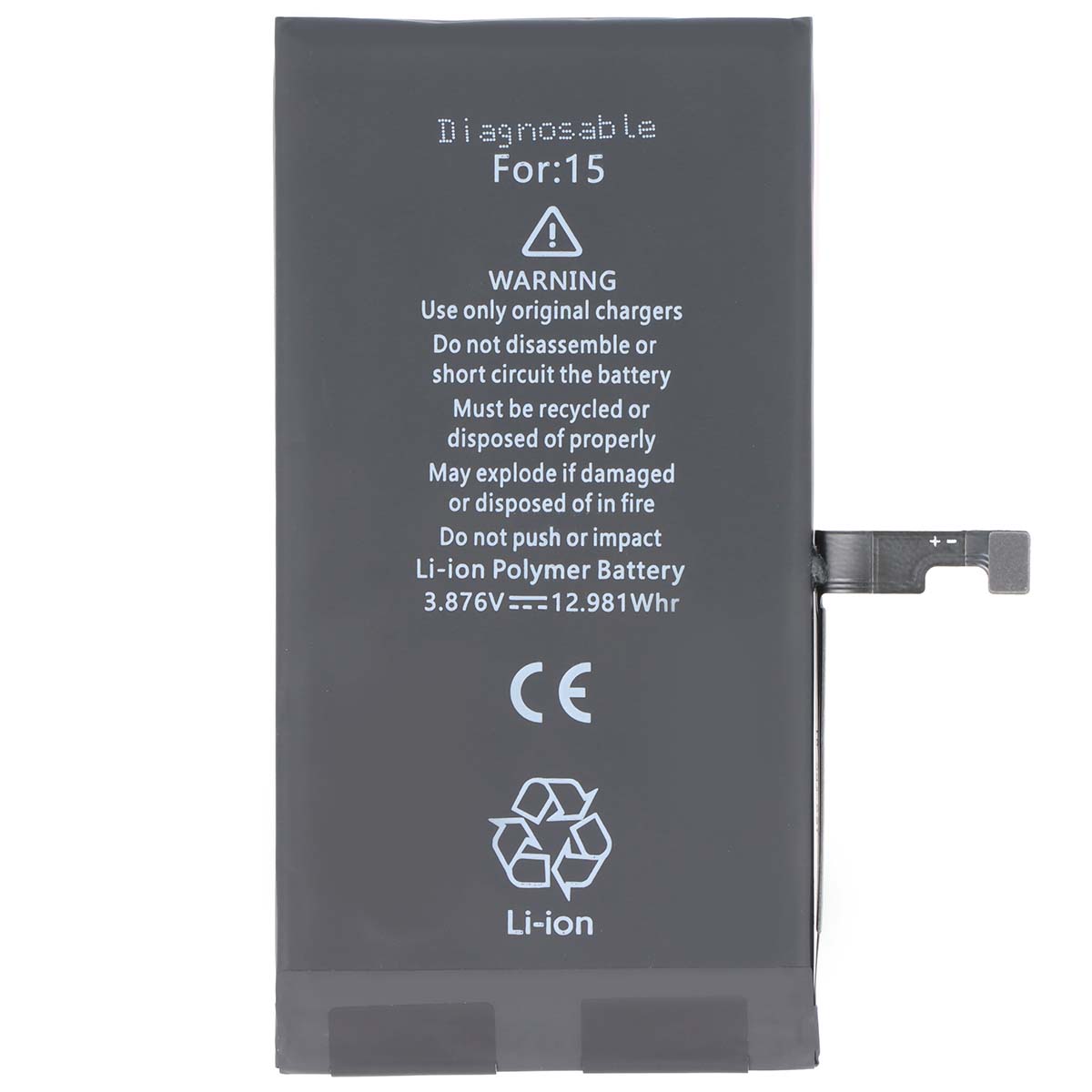 Akku iPhone 15 -malliin Li-polymeeri 3.87V 3349mAh diagnosoitavissa