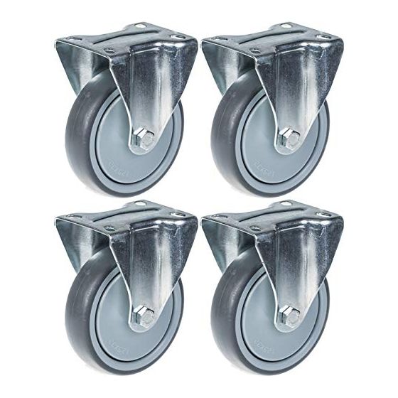 125mm 5" pyöräteline harmaalla kumirenkaalla, kiinteä vahva 520kg kantavuus, 4 kpl:n setti