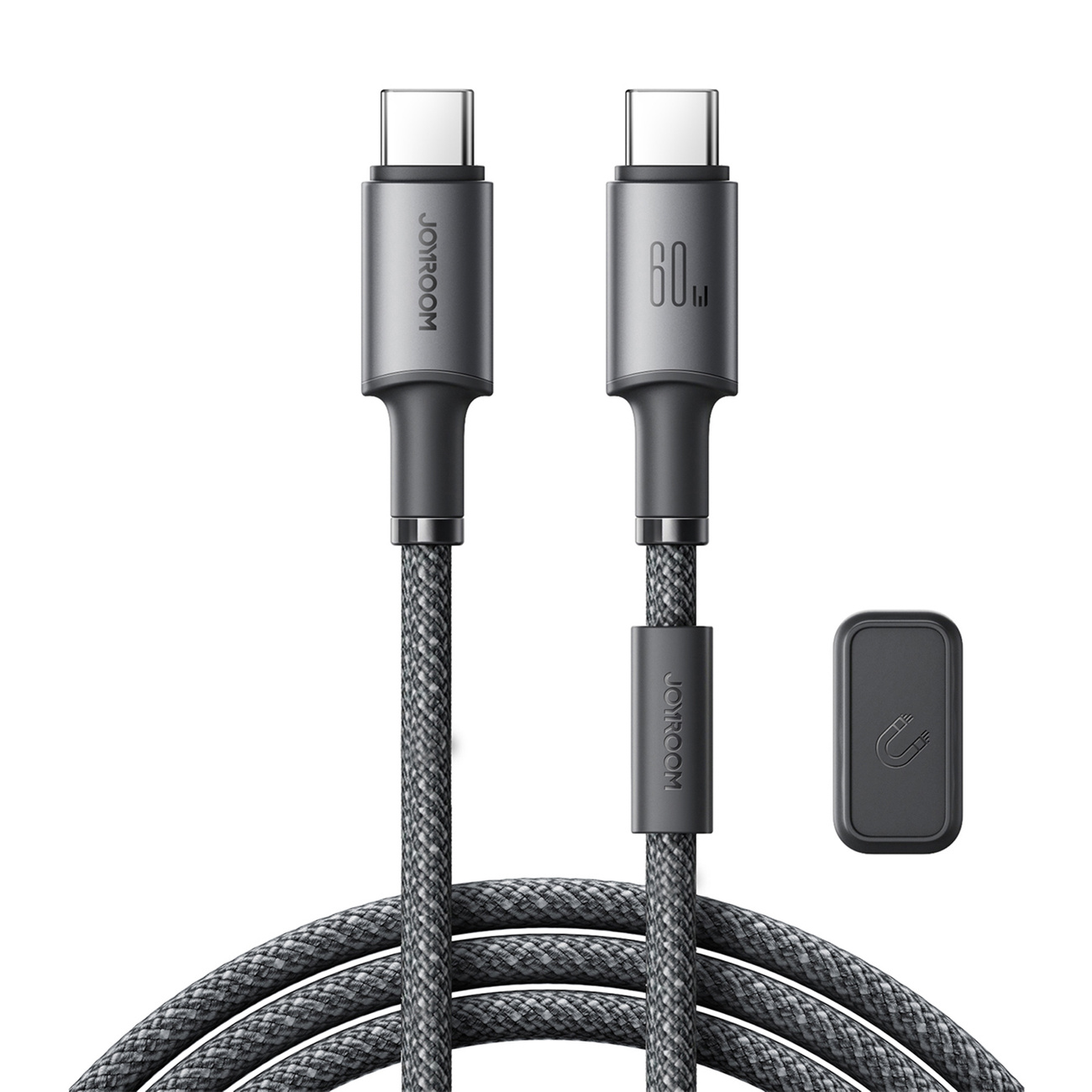USB-C - USB-C-kaapeli järjestäjällä ja magneettipidikkeellä 1,2 m - harmaa
