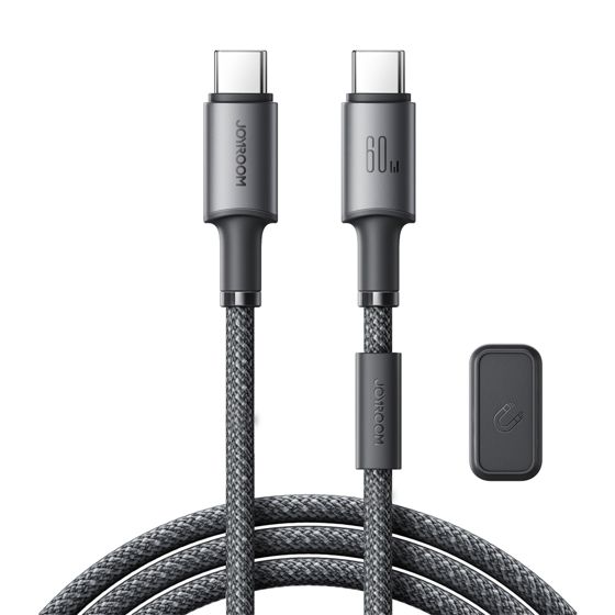 USB-C - USB-C-kaapeli järjestäjällä ja magneettipidikkeellä 1,2 m - harmaa