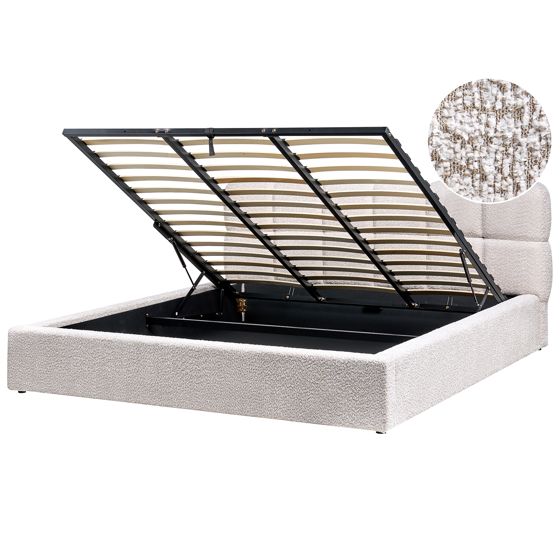 Sänky säilytystilalla buklee BASTON 180 x 200 cm Vaaleanbeige