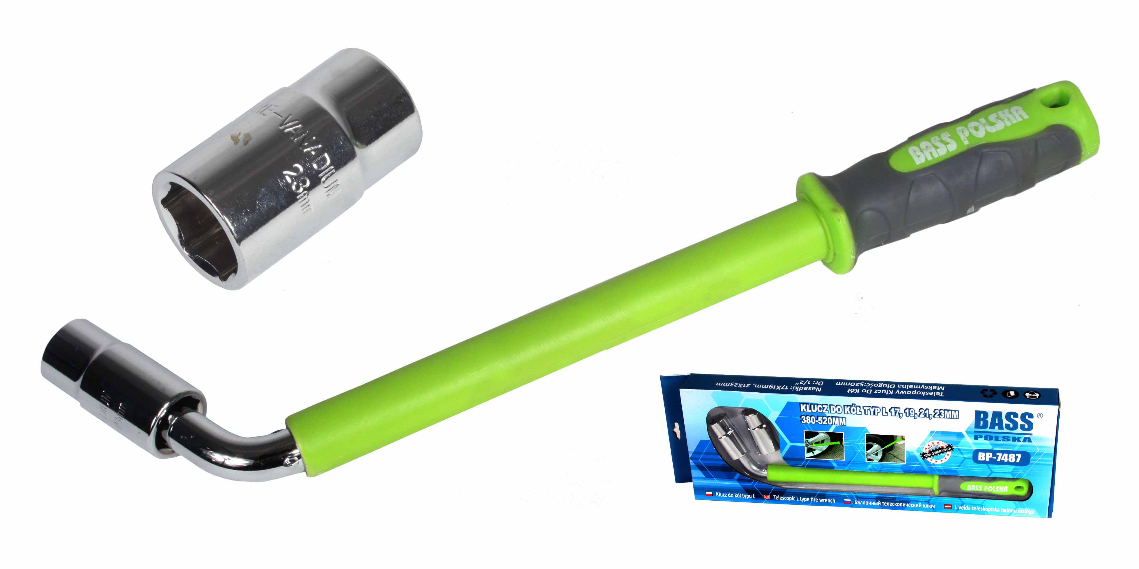 L-tyyppinen pyöränmutterinavain, 17, 19, 21, 22 mm + hylsyt