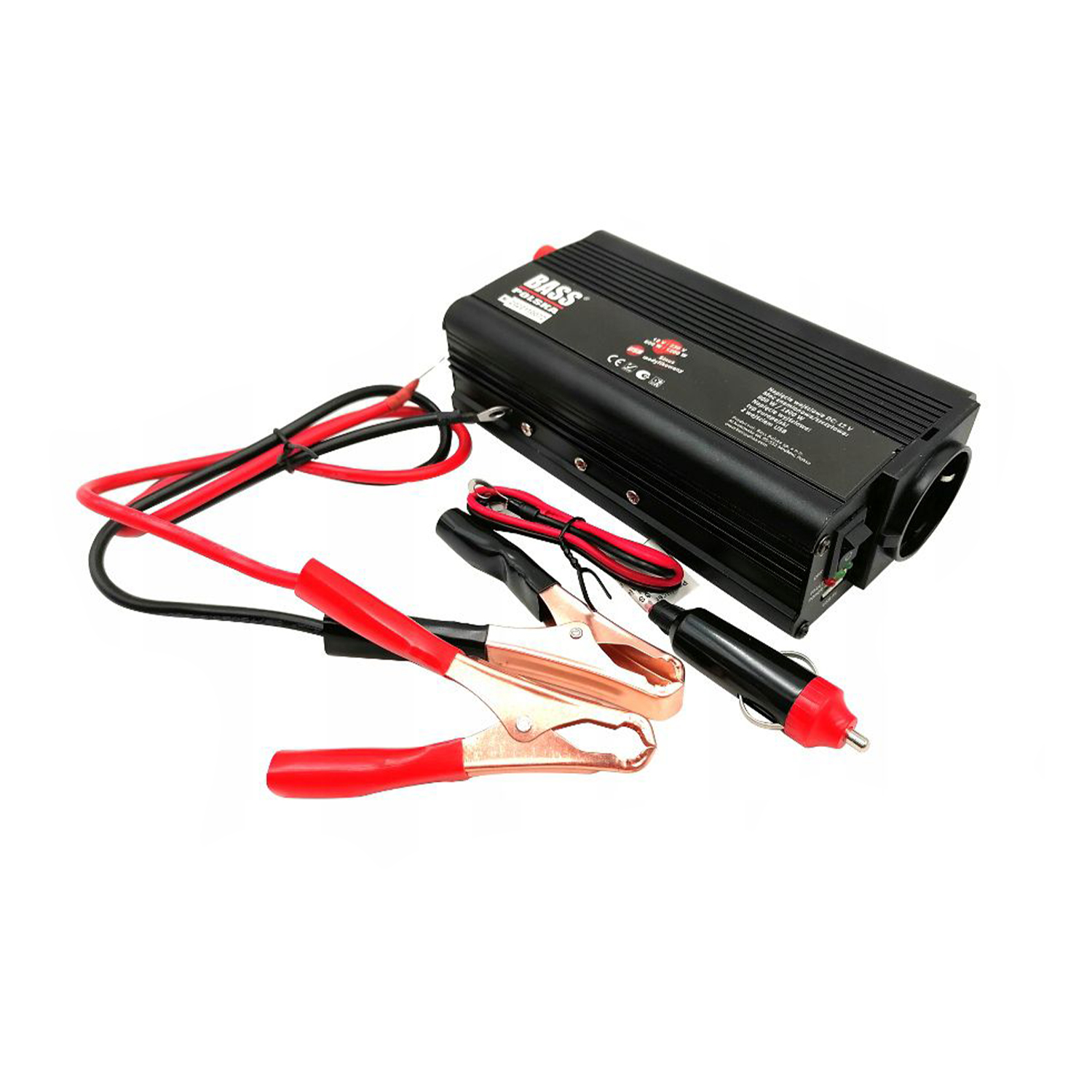 Jännitteenmuunnin 12 V - 230 V, muunnettu sinimuotoinen, 600 W/1200 W, musta